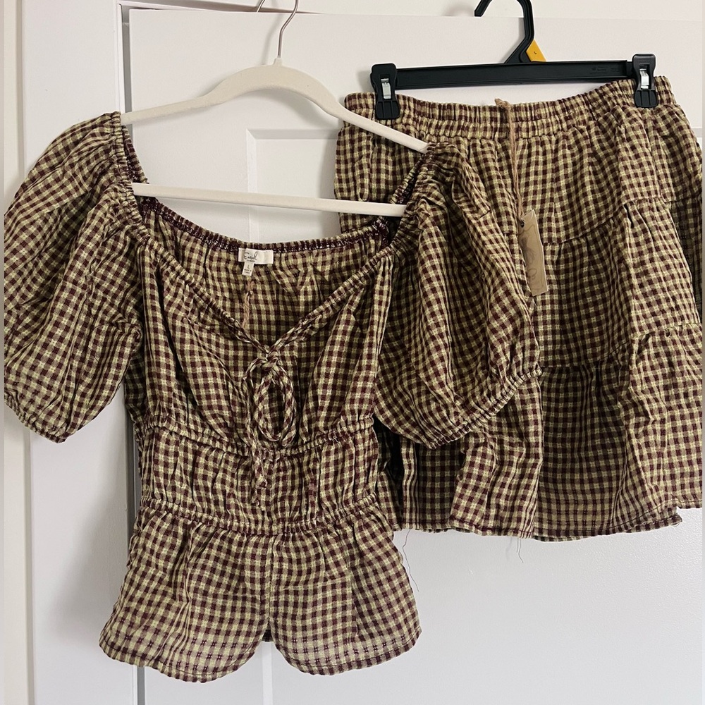 NWT Easel Gingham Skirt Set L